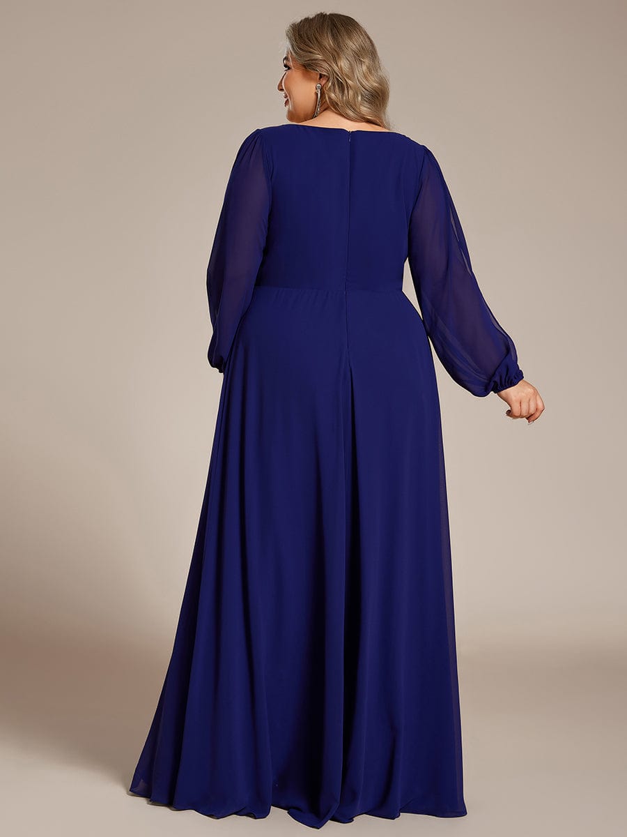 Plus Size Chiffon Empire Waist Maxi Dresses with Long Lantern Sleeves #color_Royal Blue