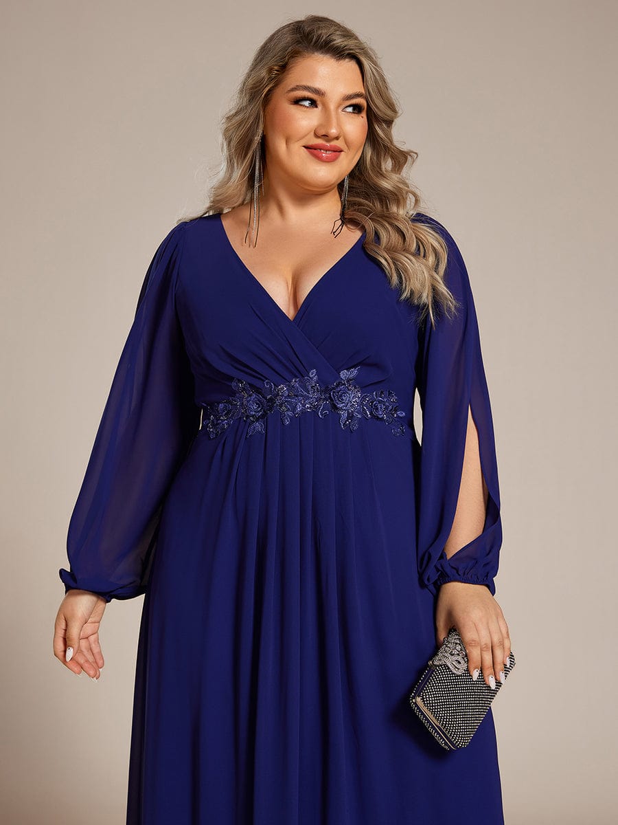 Plus Size Chiffon Empire Waist Maxi Dresses with Long Lantern Sleeves #color_Royal Blue