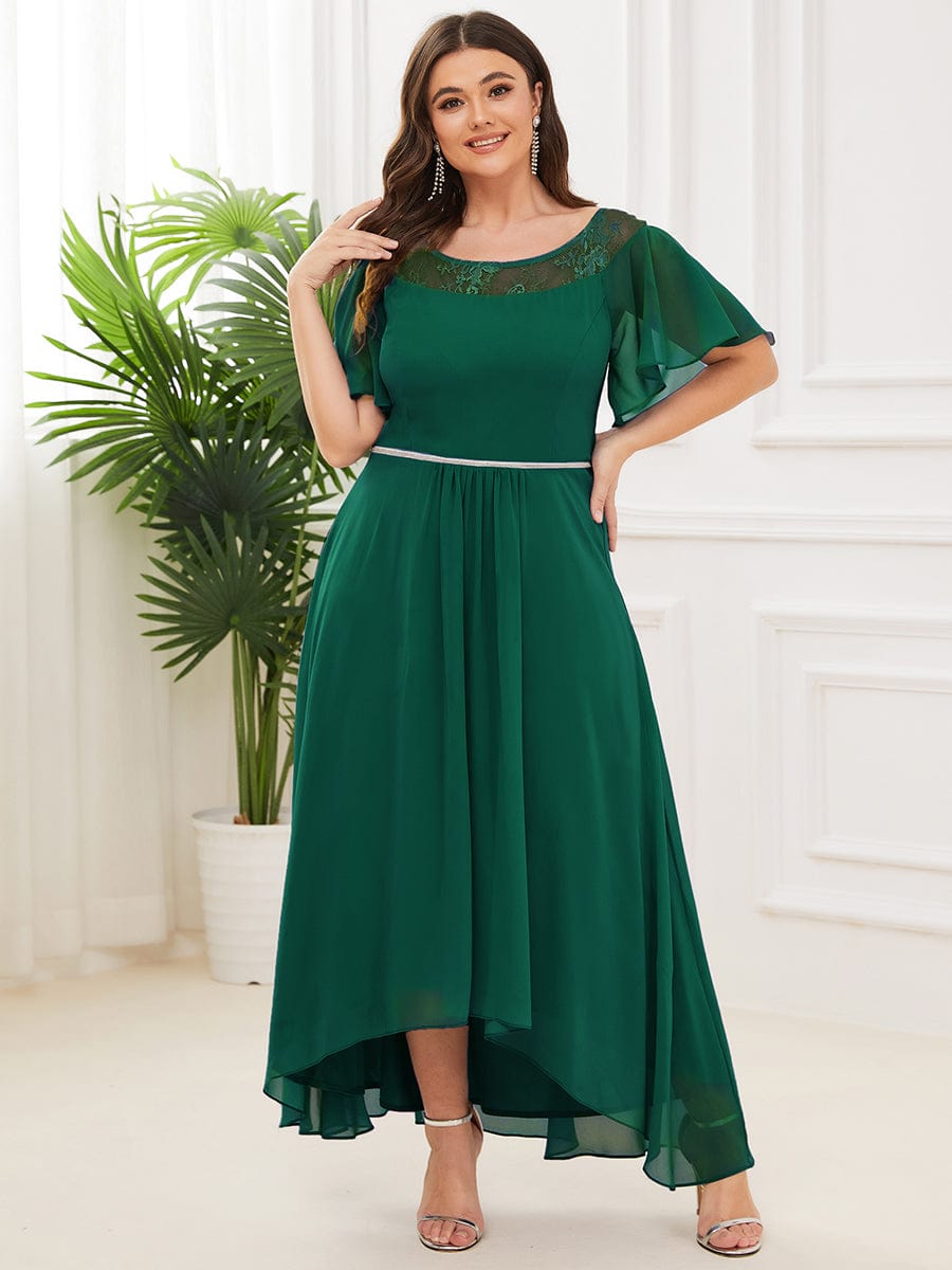 Plus Size Chiffon A-Line Midi Dress #color_Dark Green