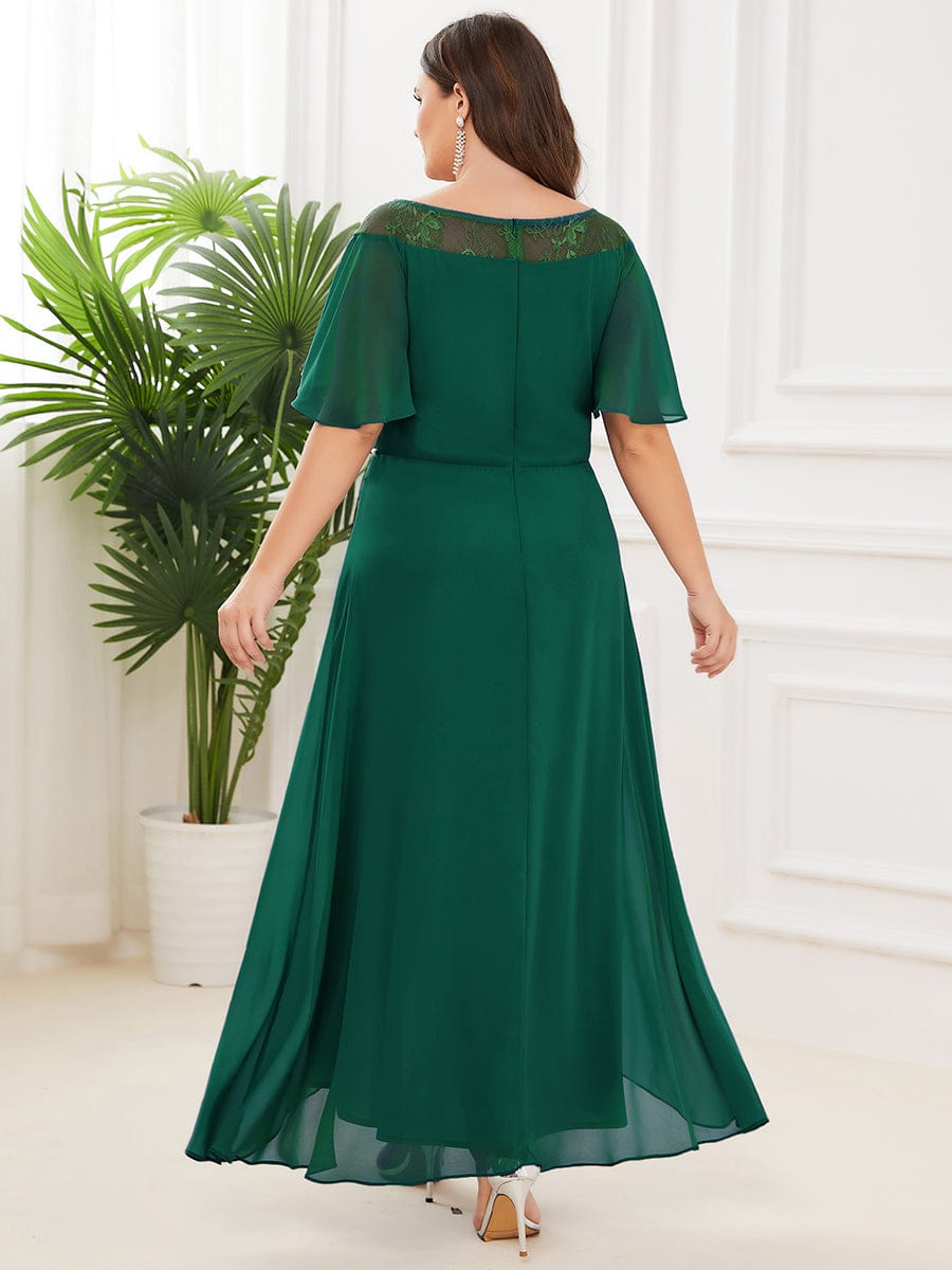 Plus Size Chiffon A-Line Midi Dress #color_Dark Green