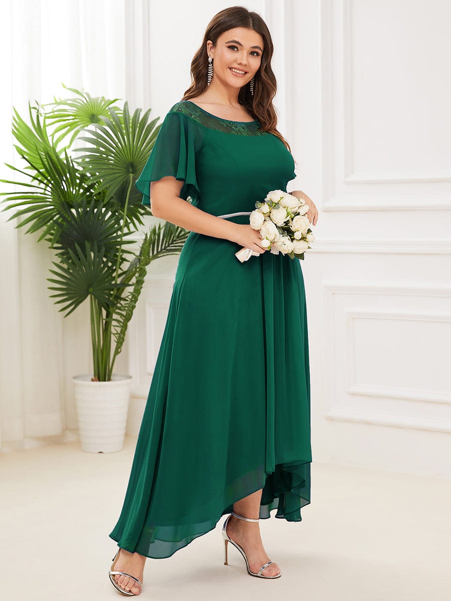 Plus Size Chiffon A-Line Midi Dress #color_Dark Green