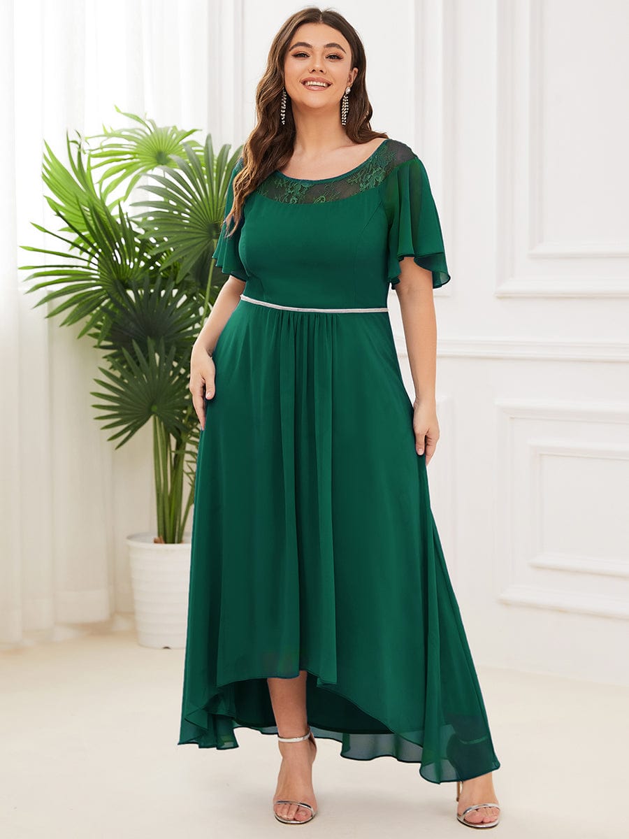 Plus Size Chiffon A-Line Midi Dress #color_Dark Green