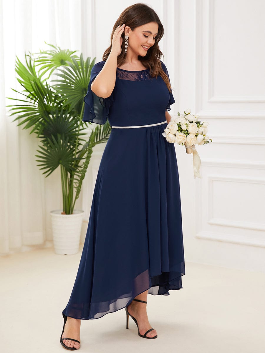 Plus Size Chiffon A-Line Midi Dress #color_Navy Blue