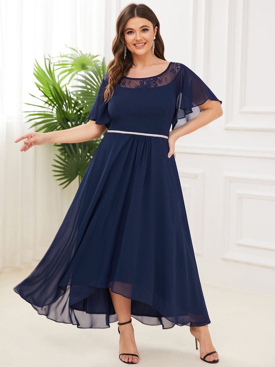 Plus Size Chiffon A-Line Midi Dress #color_Navy Blue