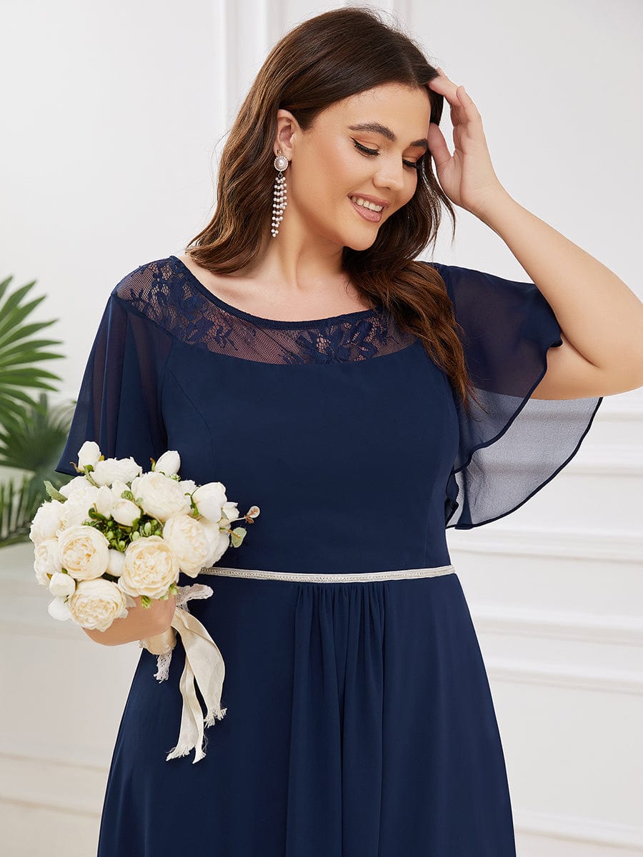 Plus Size Chiffon A-Line Midi Dress #color_Navy Blue