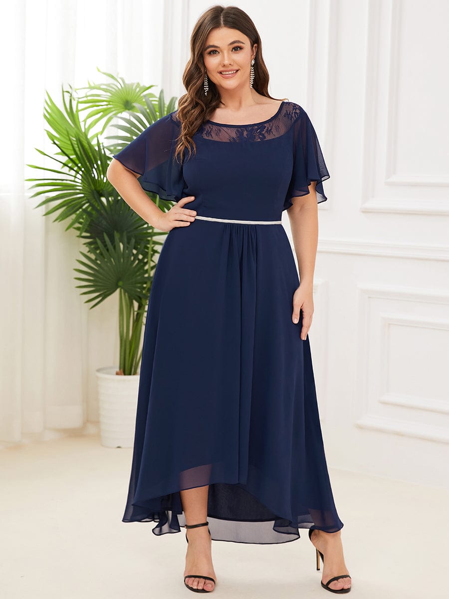 Plus Size Chiffon A-Line Midi Dress #color_Navy Blue