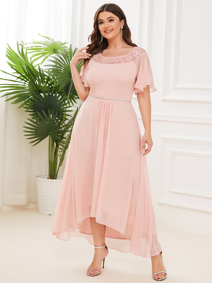 Plus Size Chiffon A-Line Midi Dress #color_Pink