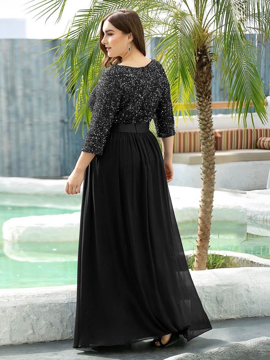 Plus Size Chiffon Sequin Maxi Dress #color_Black