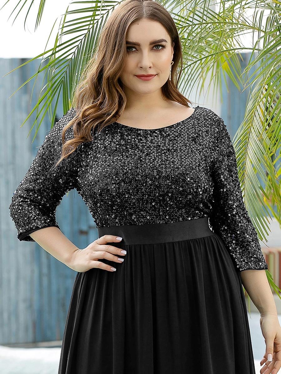 Plus Size Chiffon Sequin Maxi Dress #color_Black