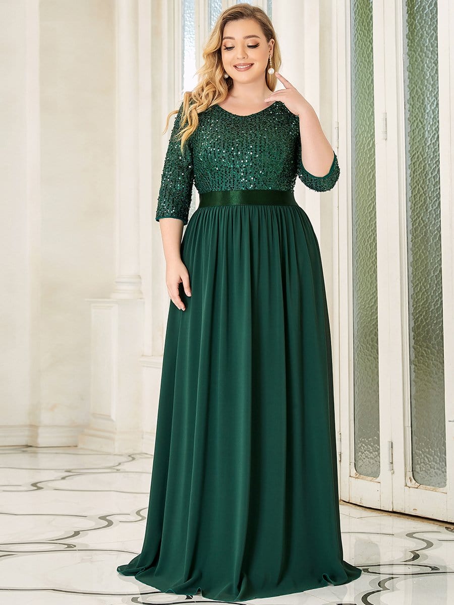 Plus Size Chiffon Sequin Maxi Dress #color_Dark Green