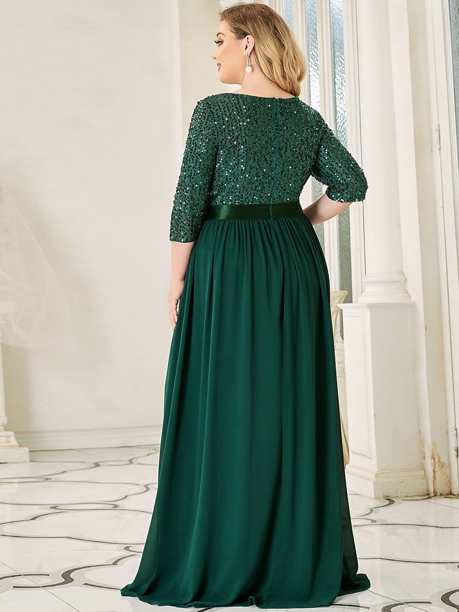 Plus Size Chiffon Sequin Maxi Dress #color_Dark Green