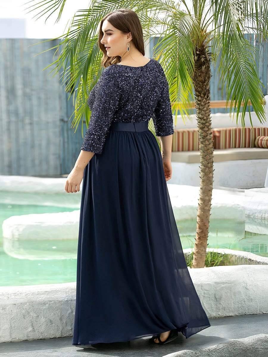 Plus Size Chiffon Sequin Maxi Dress #color_Navy Blue