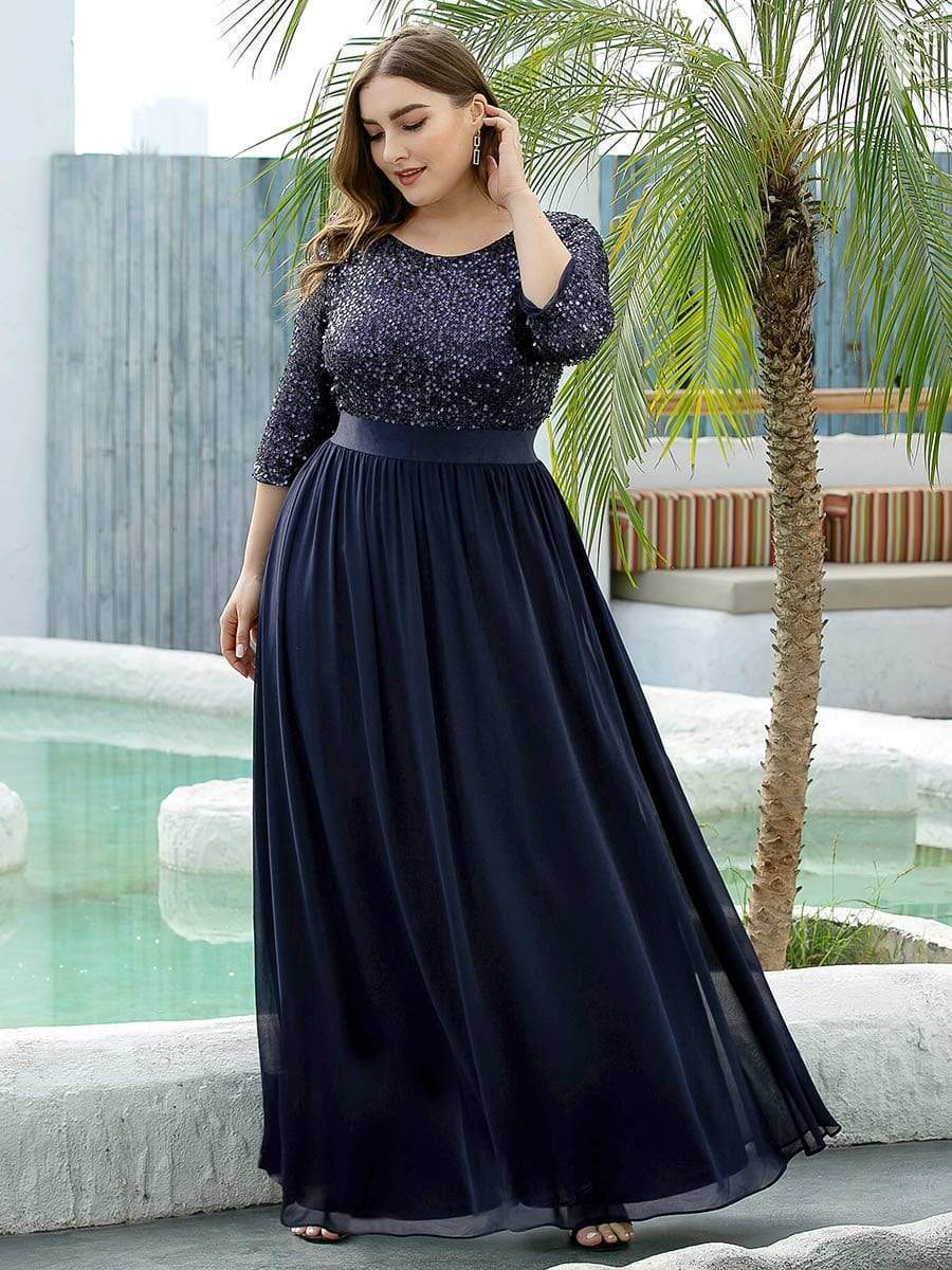 Plus Size Chiffon Sequin Maxi Dress #color_Navy Blue