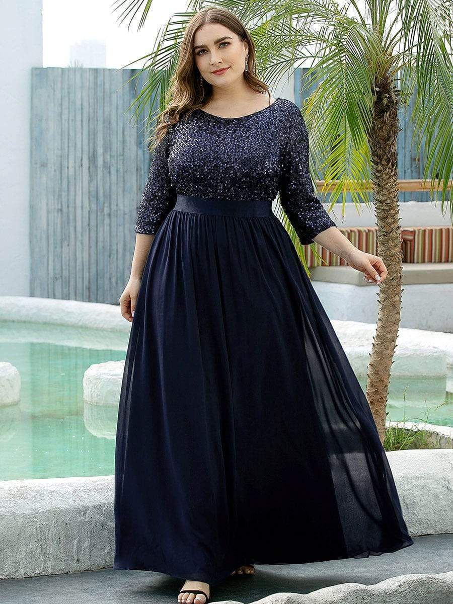 Plus Size Chiffon Sequin Maxi Dress #color_Navy Blue