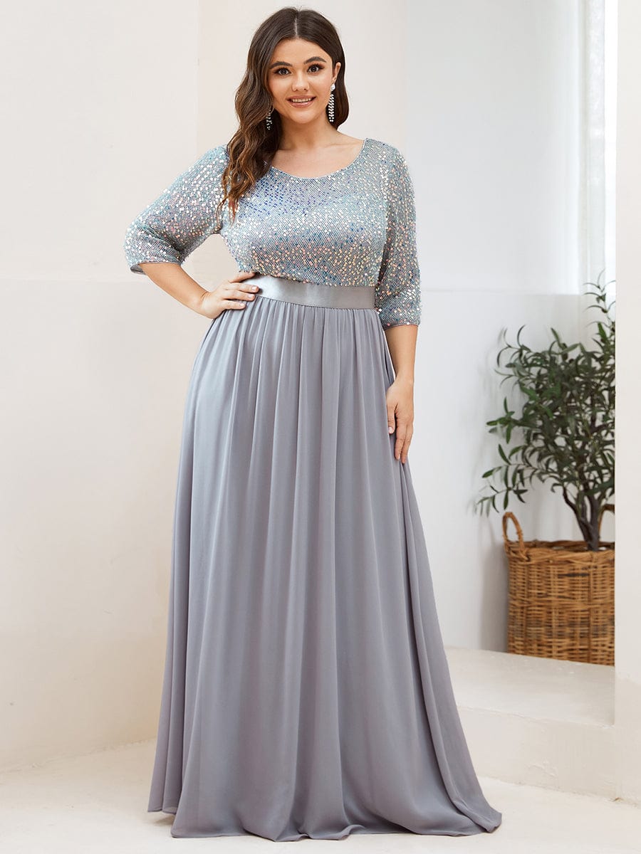 Plus Size Chiffon Sequin Maxi Dress #color_Silver