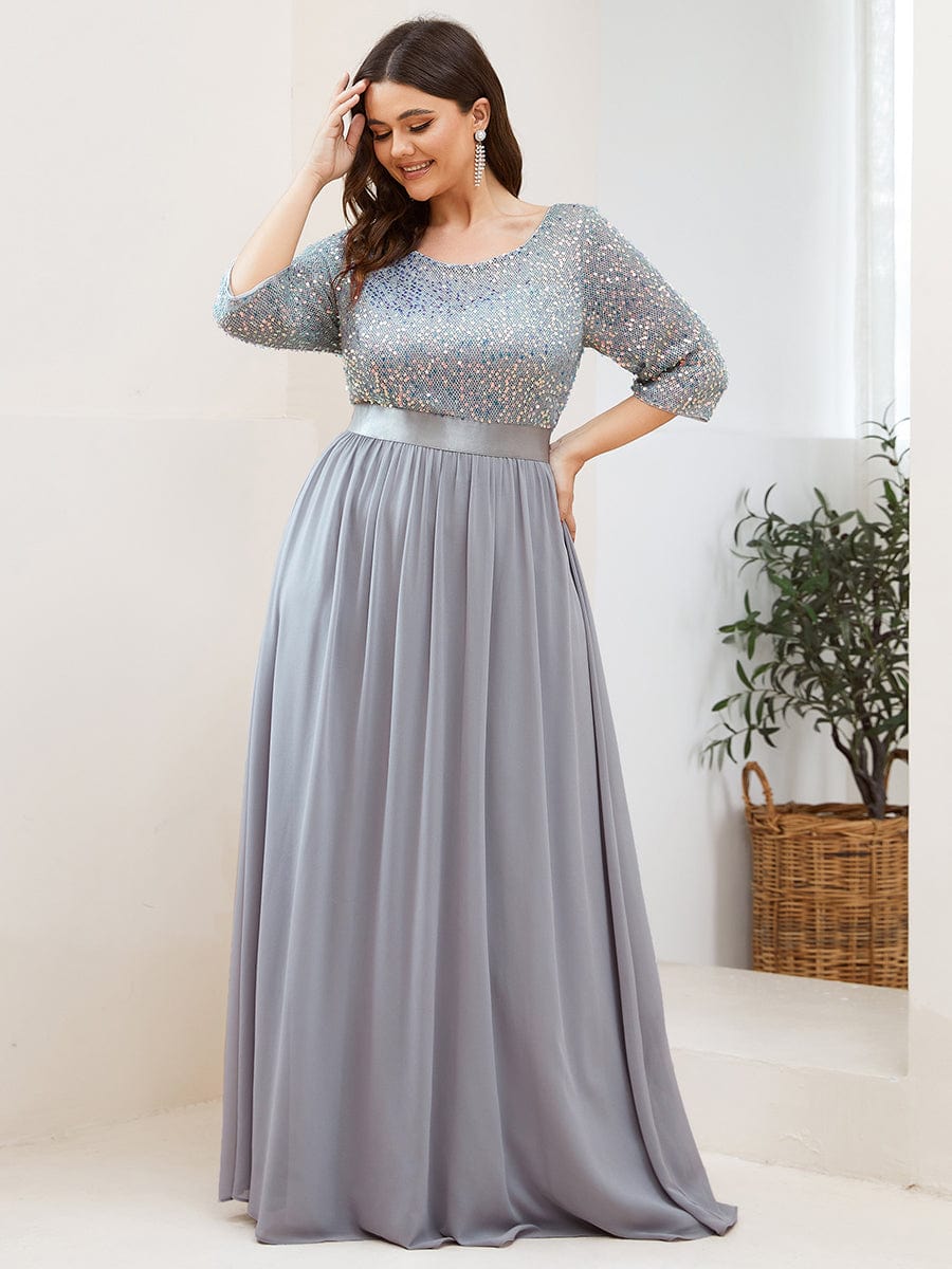 Plus Size Chiffon Sequin Maxi Dress #color_Silver