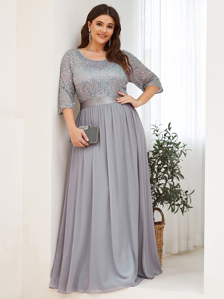 Plus Size Chiffon Sequin Maxi Dress #color_Silver