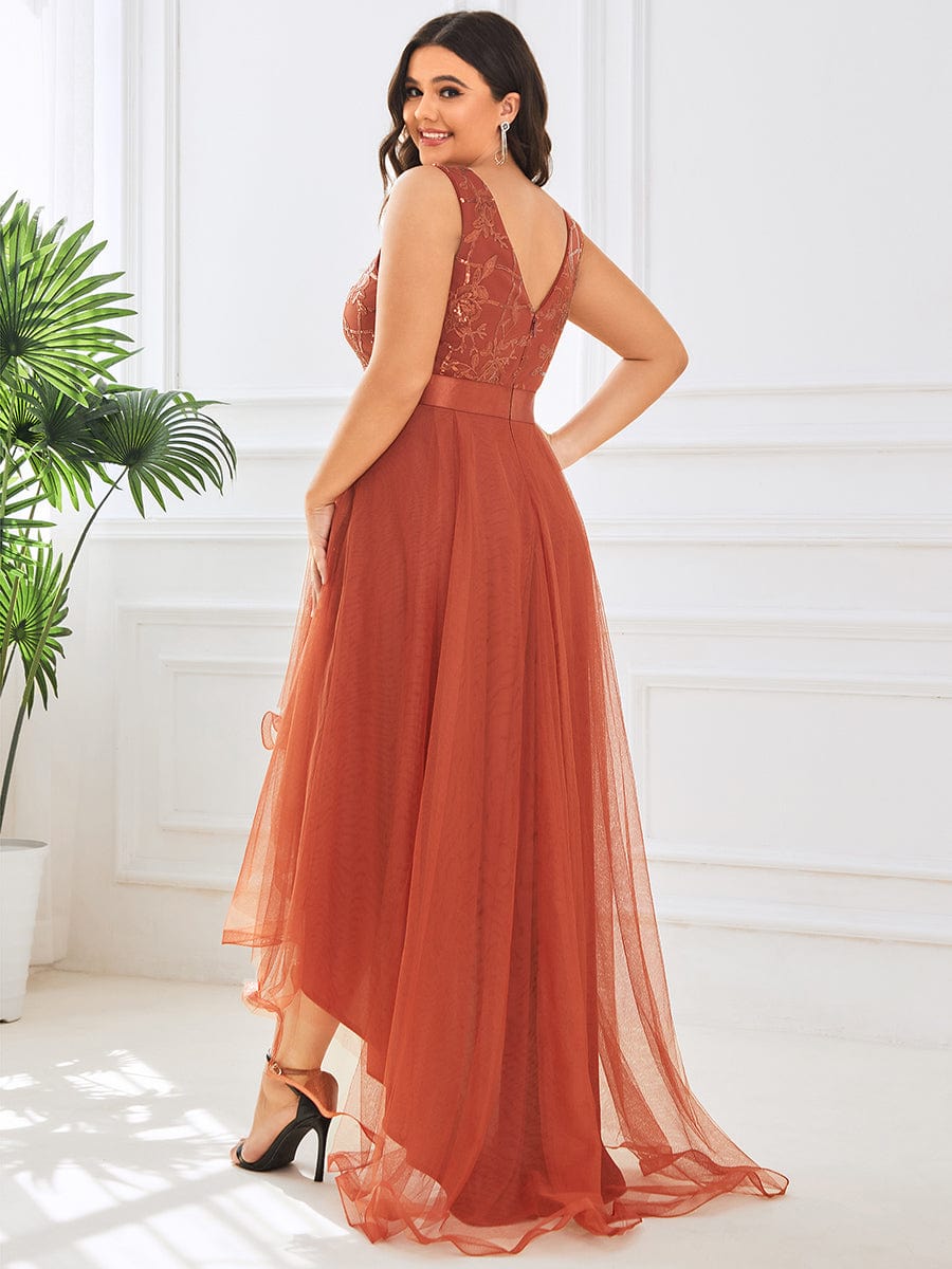 Plus Size Sequined Tulle Dress #color_Burnt Orange