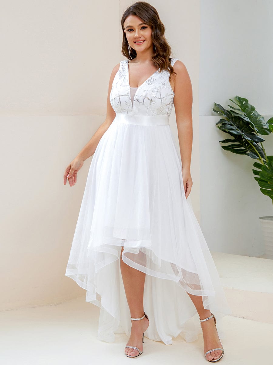 Plus Size Sequined Tulle Dress #color_Cream