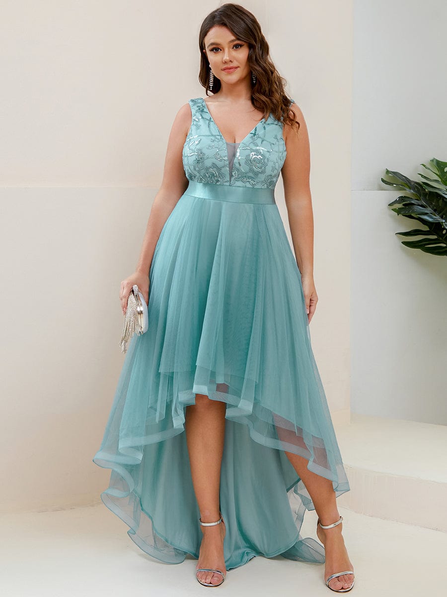 Plus Size Sequined Tulle Dress #color_Light Teal