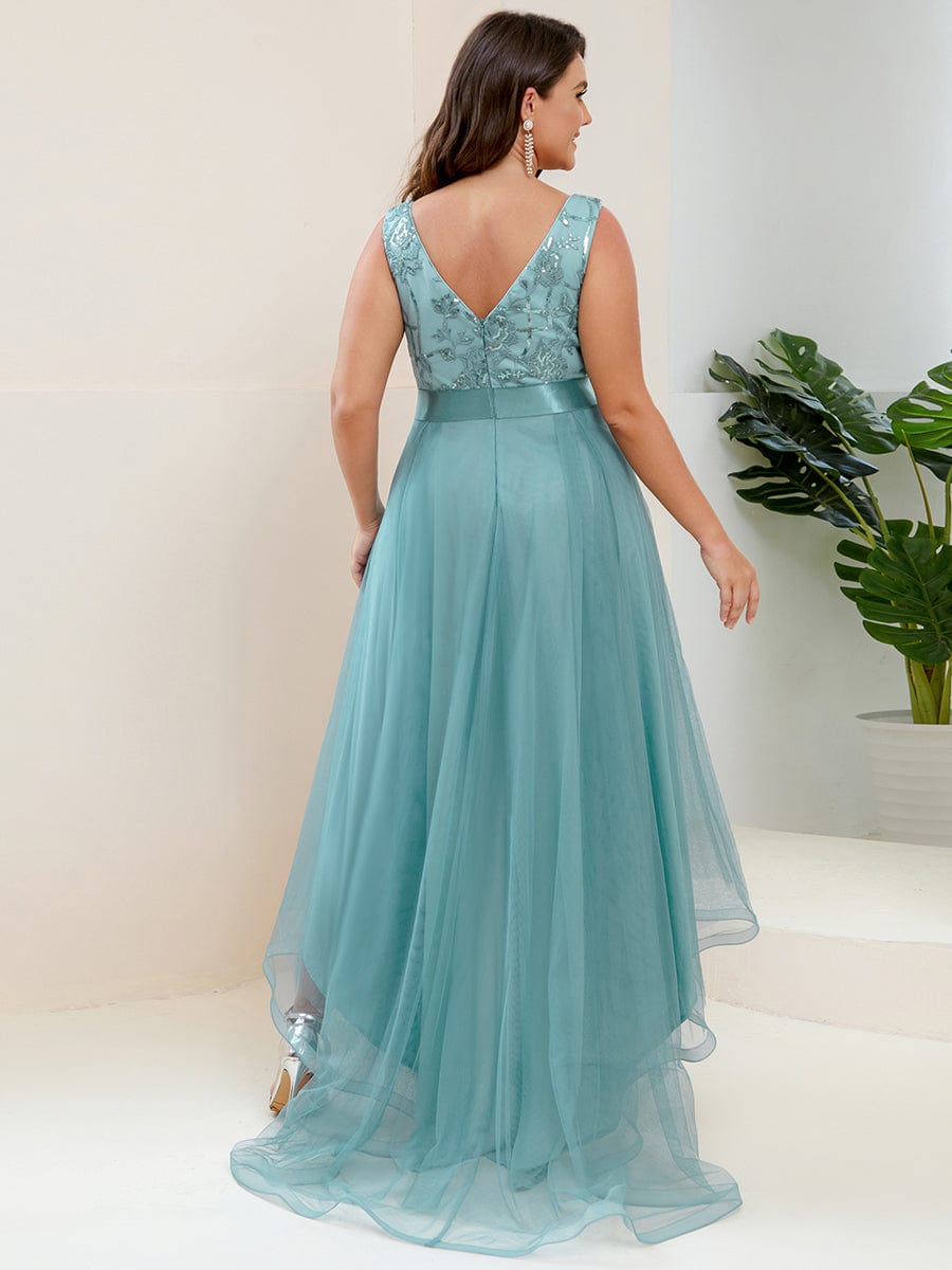 Plus Size Sequined Tulle Dress #color_Light Teal