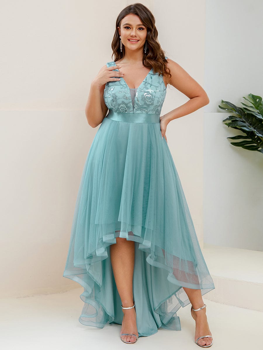 Plus Size Sequined Tulle Dress #color_Light Teal