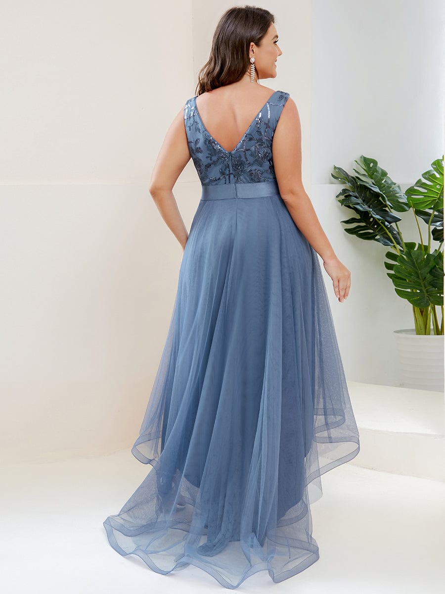 Plus Size Sequined Tulle Dress #color_Dusty Blue