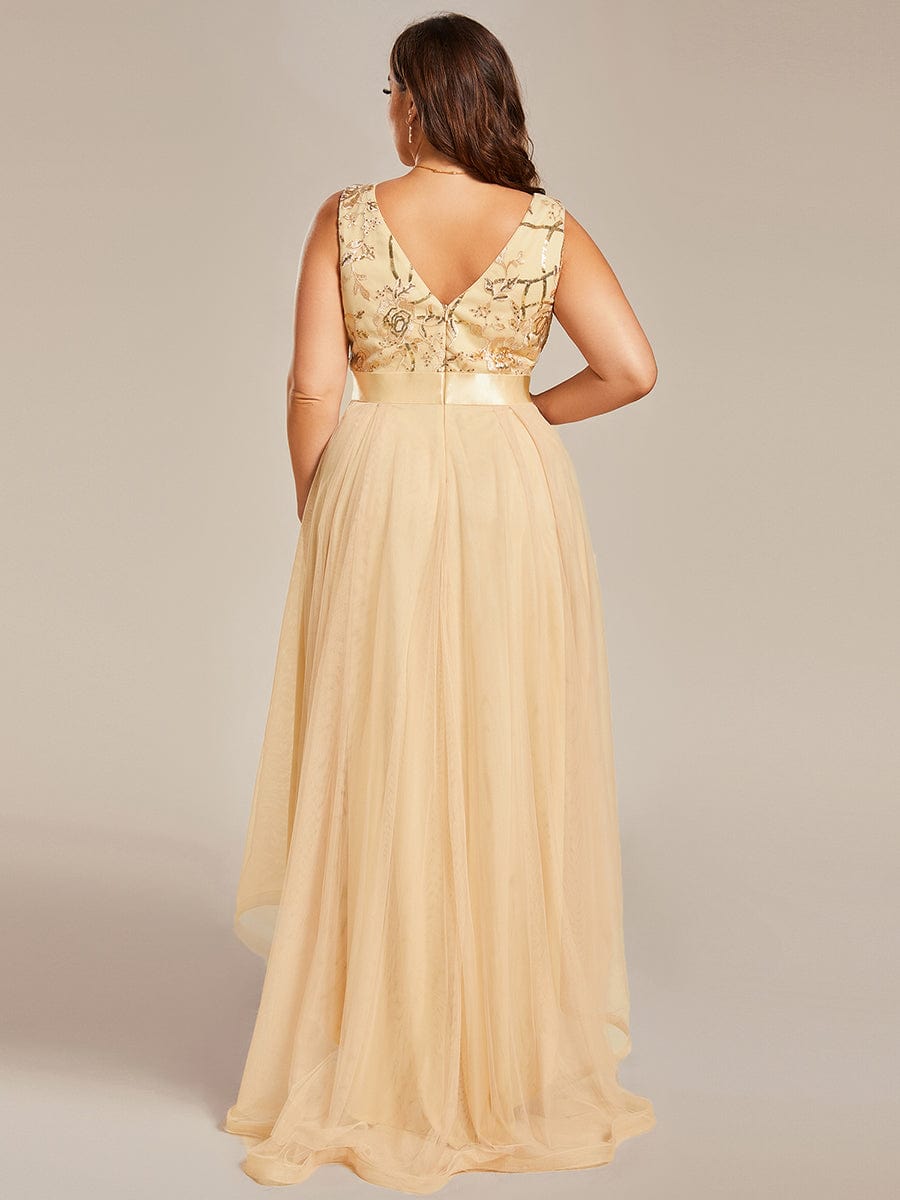 Plus Size Sequined Tulle Dress #color_Gold