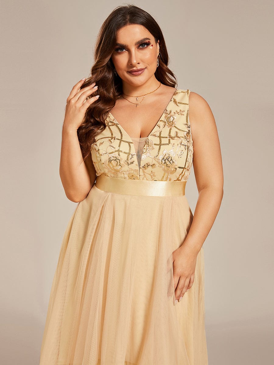 Plus Size Sequined Tulle Dress #color_Gold