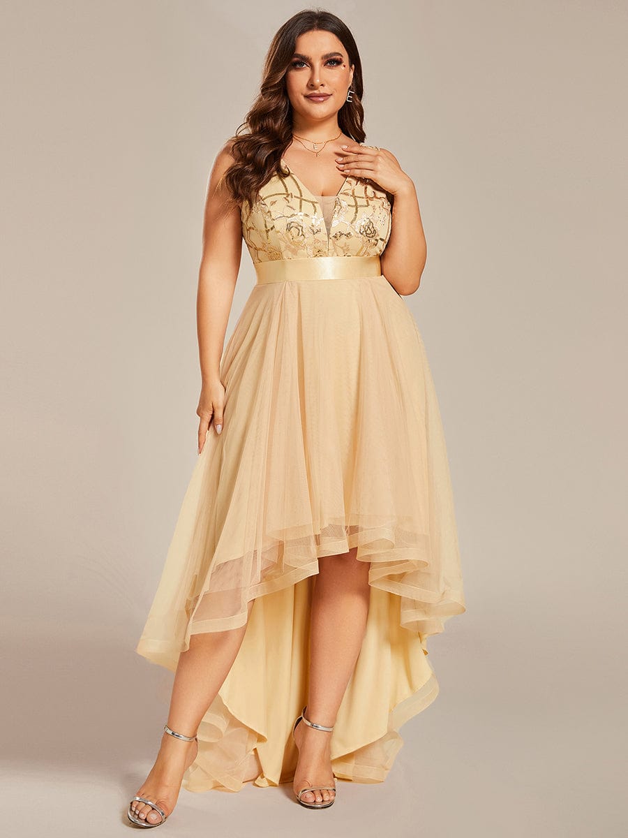 Plus Size Sequined Tulle Dress #color_Gold