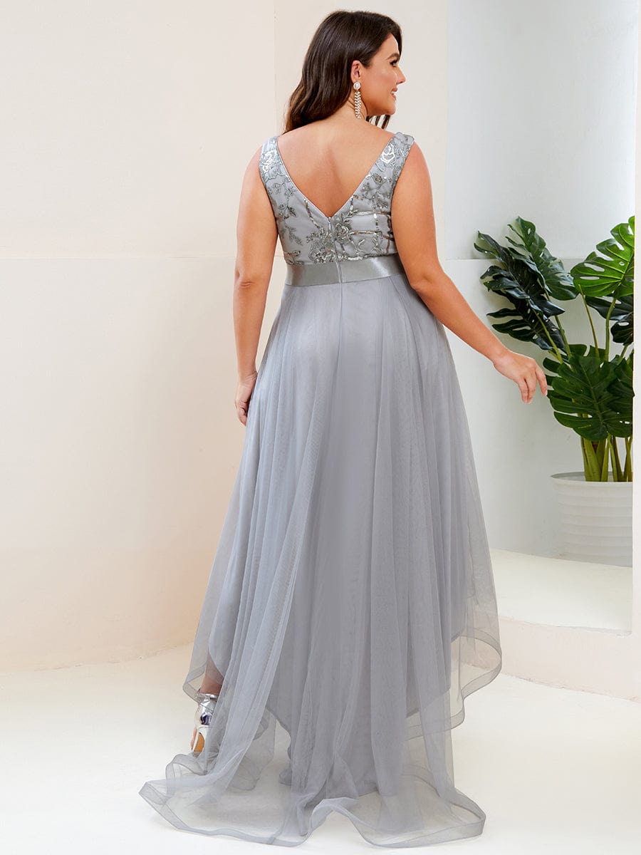 Plus Size Sequined Tulle Dress #color_Grey