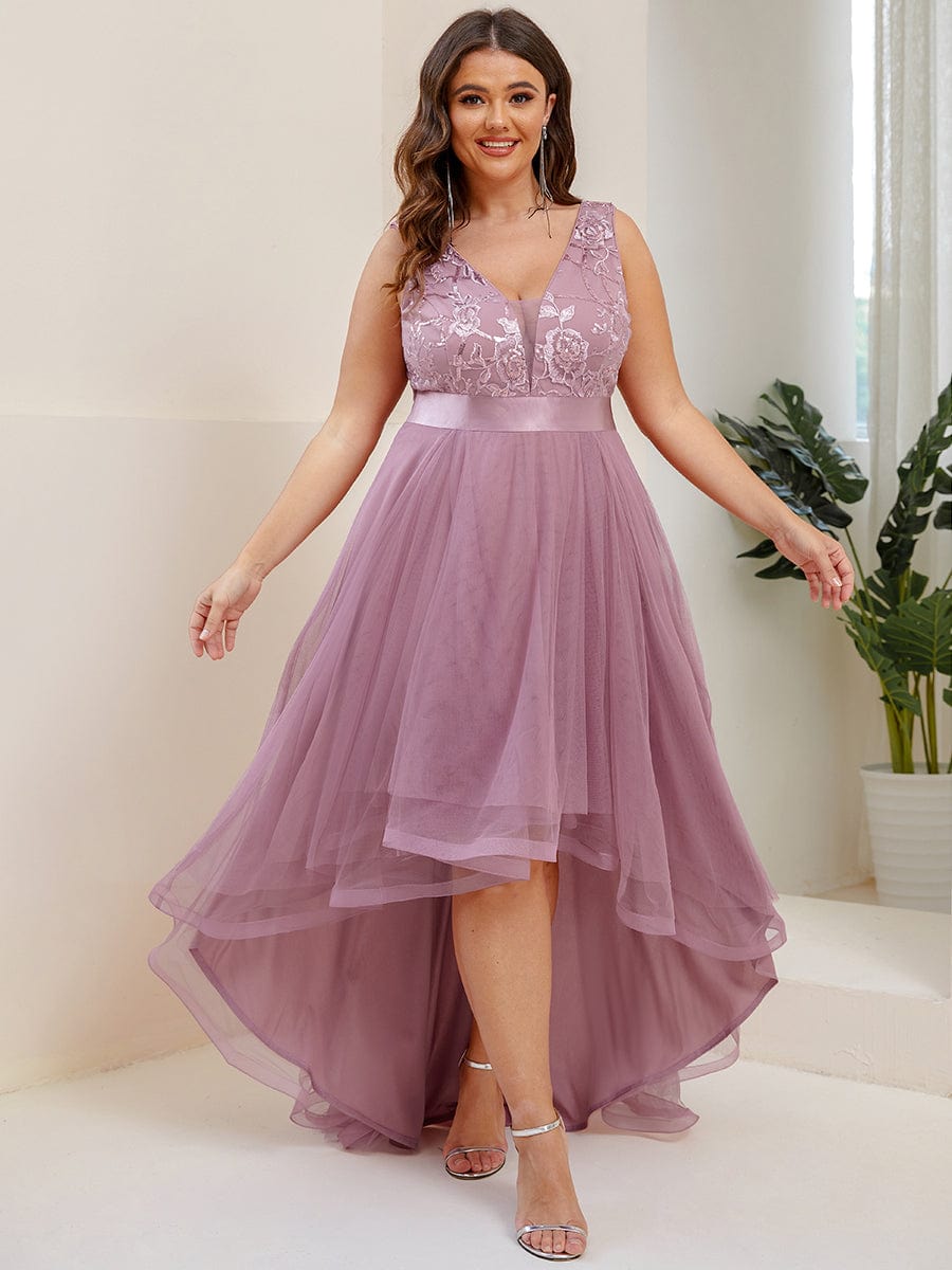 Plus Size Sequined Tulle Dress #color_Purple Orchid