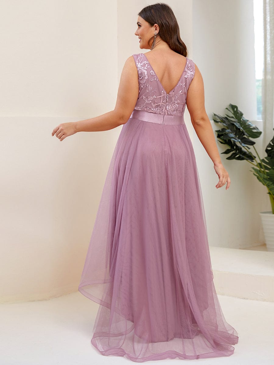 Plus Size Sequined Tulle Dress #color_Purple Orchid