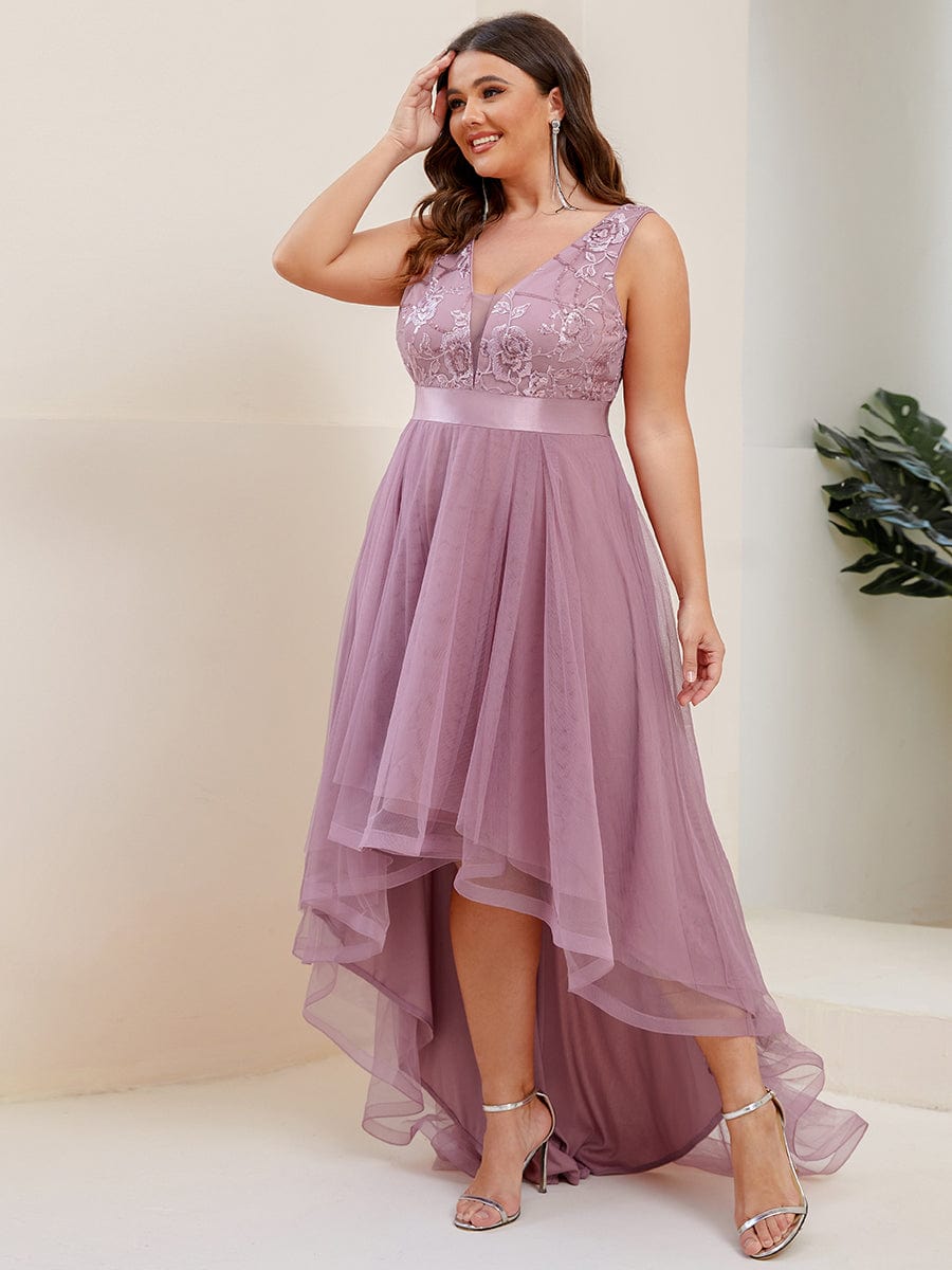 Plus Size Sequined Tulle Dress #color_Purple Orchid