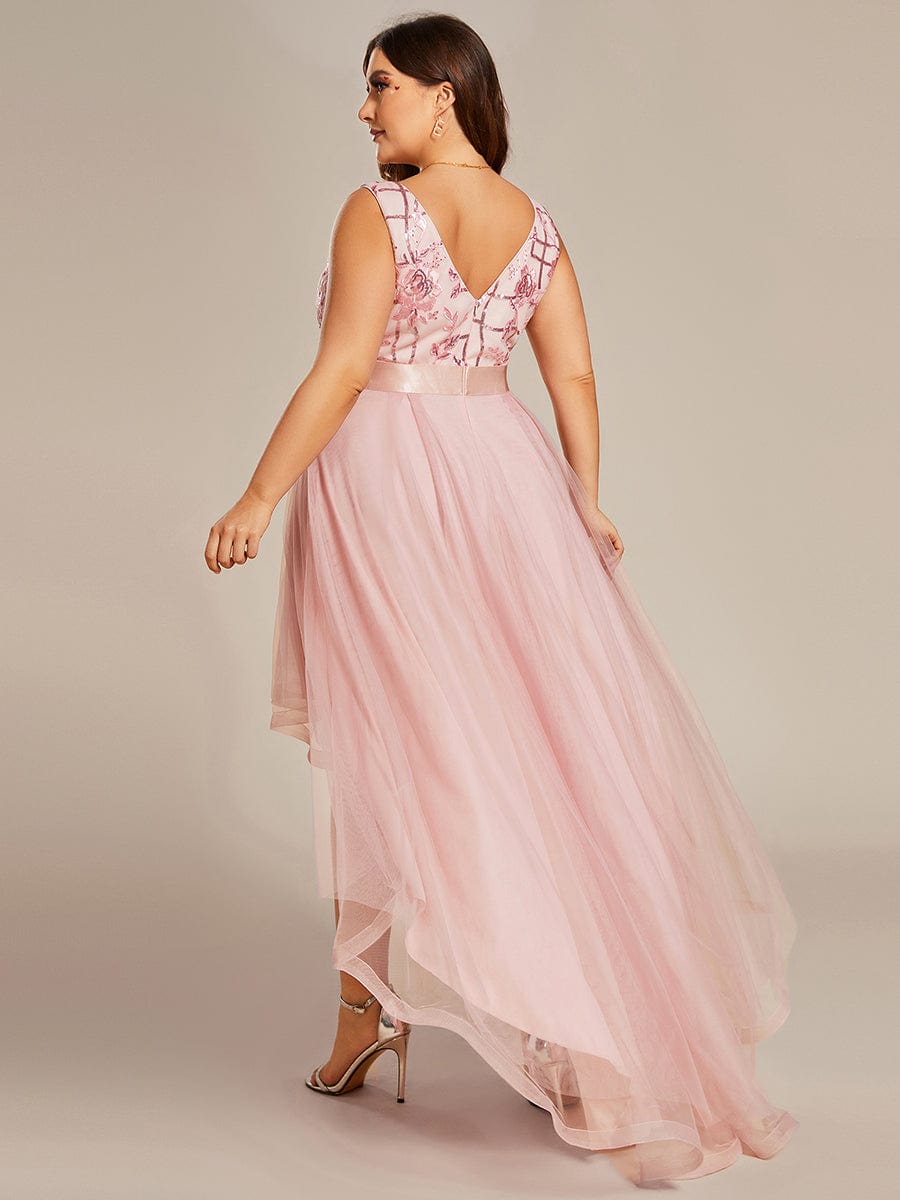 Plus Size Sequined Tulle Dress #color_Pink