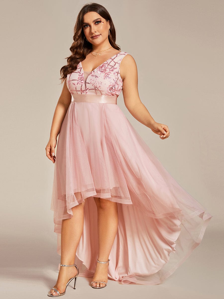 Plus Size Sequined Tulle Dress #color_Pink