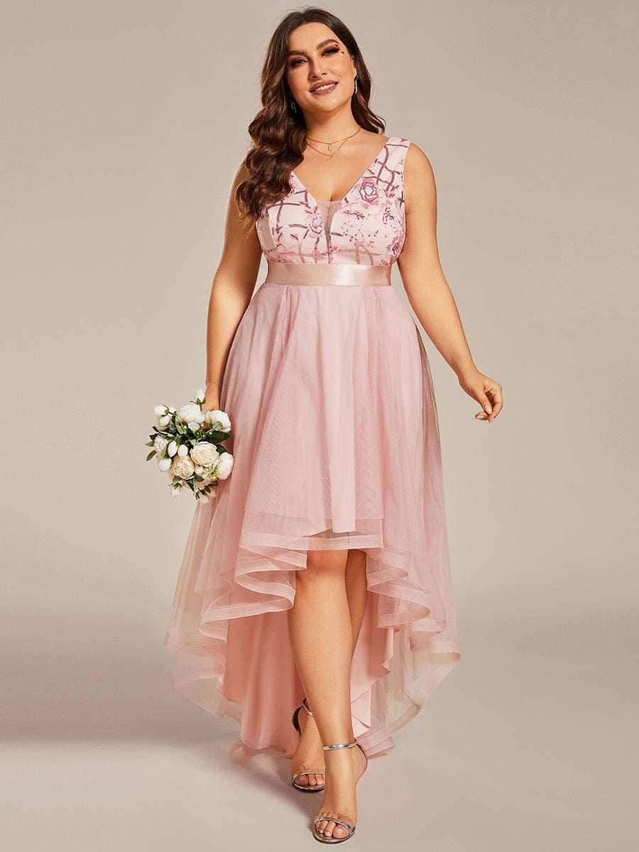 Plus Size Sequined Tulle Dress #color_Pink