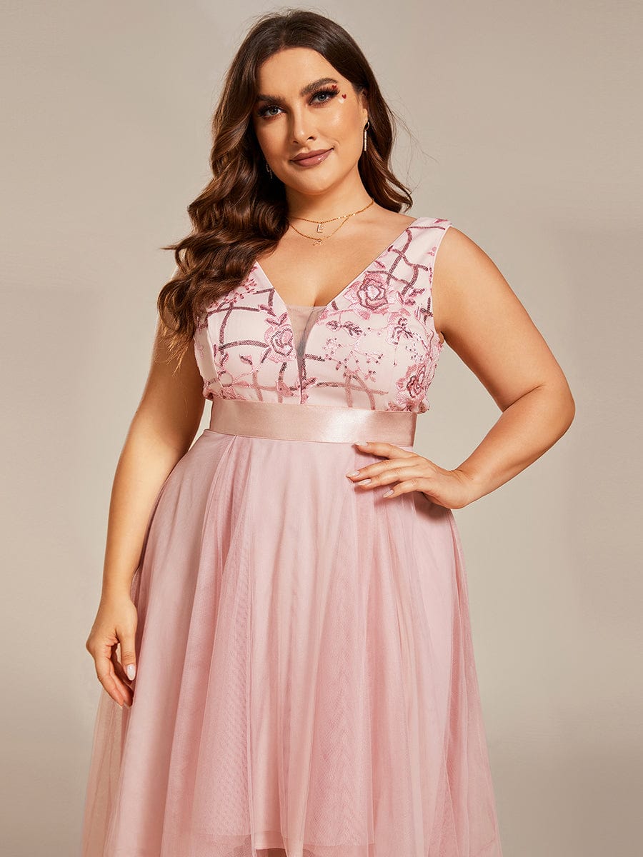 Plus Size Sequined Tulle Dress #color_Pink