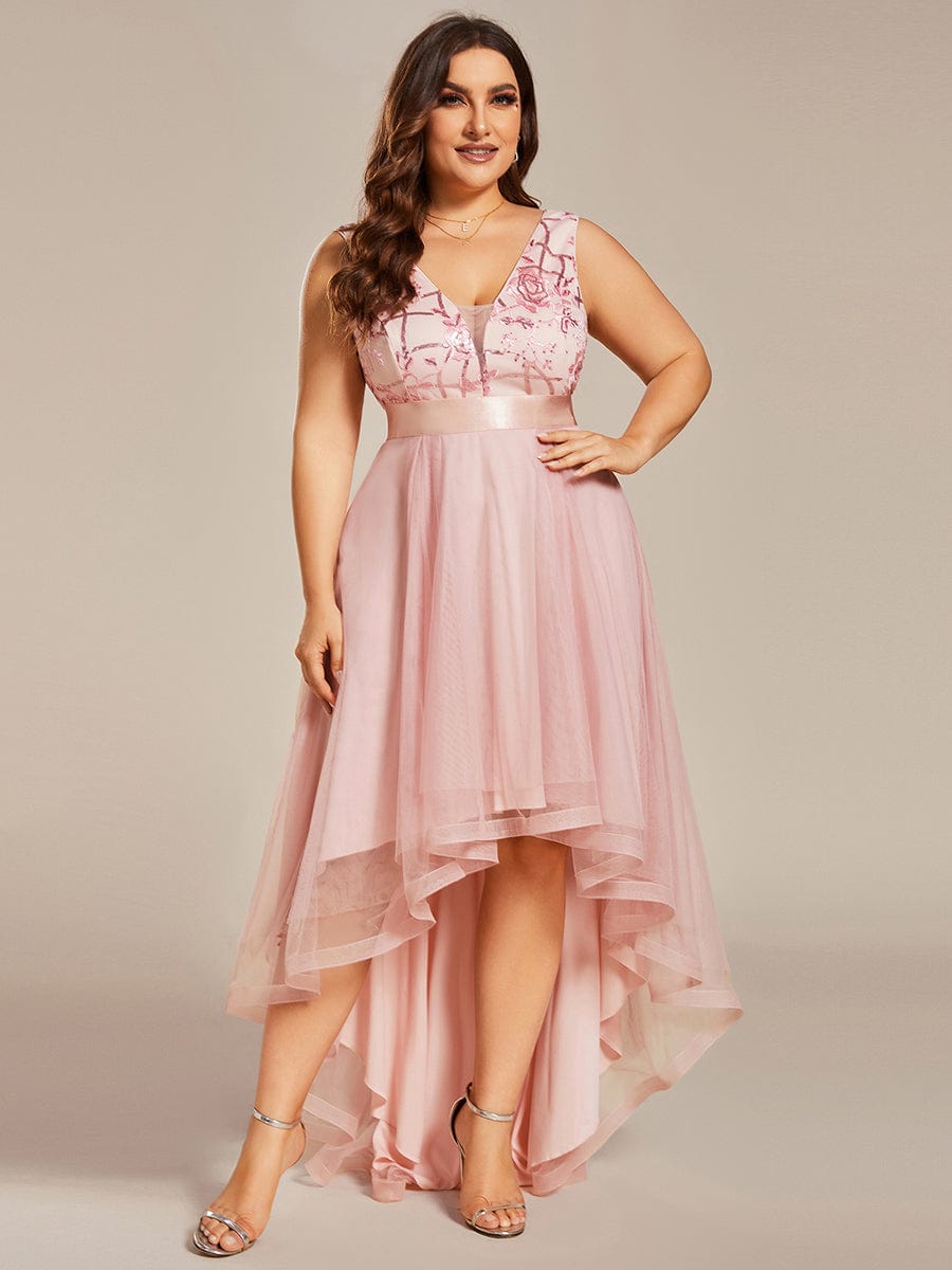 Plus Size Sequined Tulle Dress #color_Pink