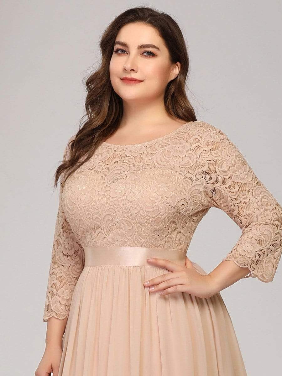 Plus Size 3/4 Sleeve Lace Dress #color_Blush