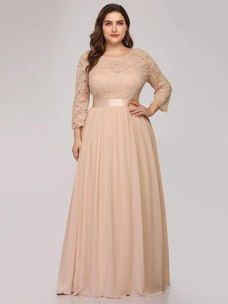 Plus Size 3/4 Sleeve Lace Dress #color_Blush