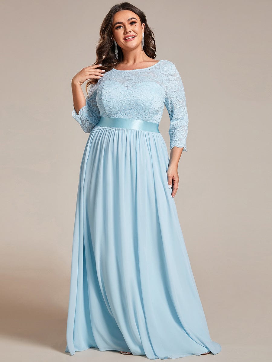 Plus Size 3/4 Sleeve Lace Dress #color_Sky Blue