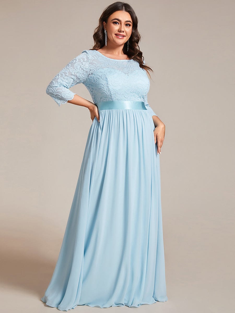 Plus Size 3/4 Sleeve Lace Dress #color_Sky Blue