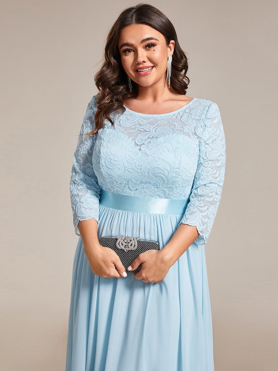 Plus Size 3/4 Sleeve Lace Dress #color_Sky Blue