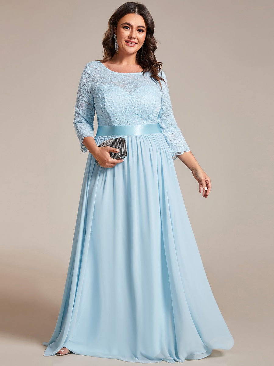 Plus Size 3/4 Sleeve Lace Dress #color_Sky Blue