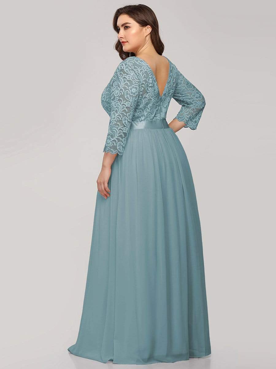 Plus Size 3/4 Sleeve Lace Dress #color_Light Teal