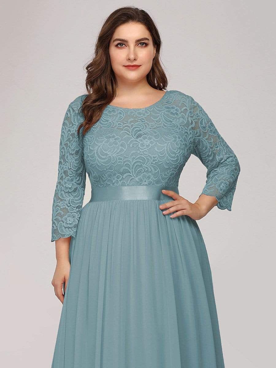 Plus Size 3/4 Sleeve Lace Dress #color_Light Teal