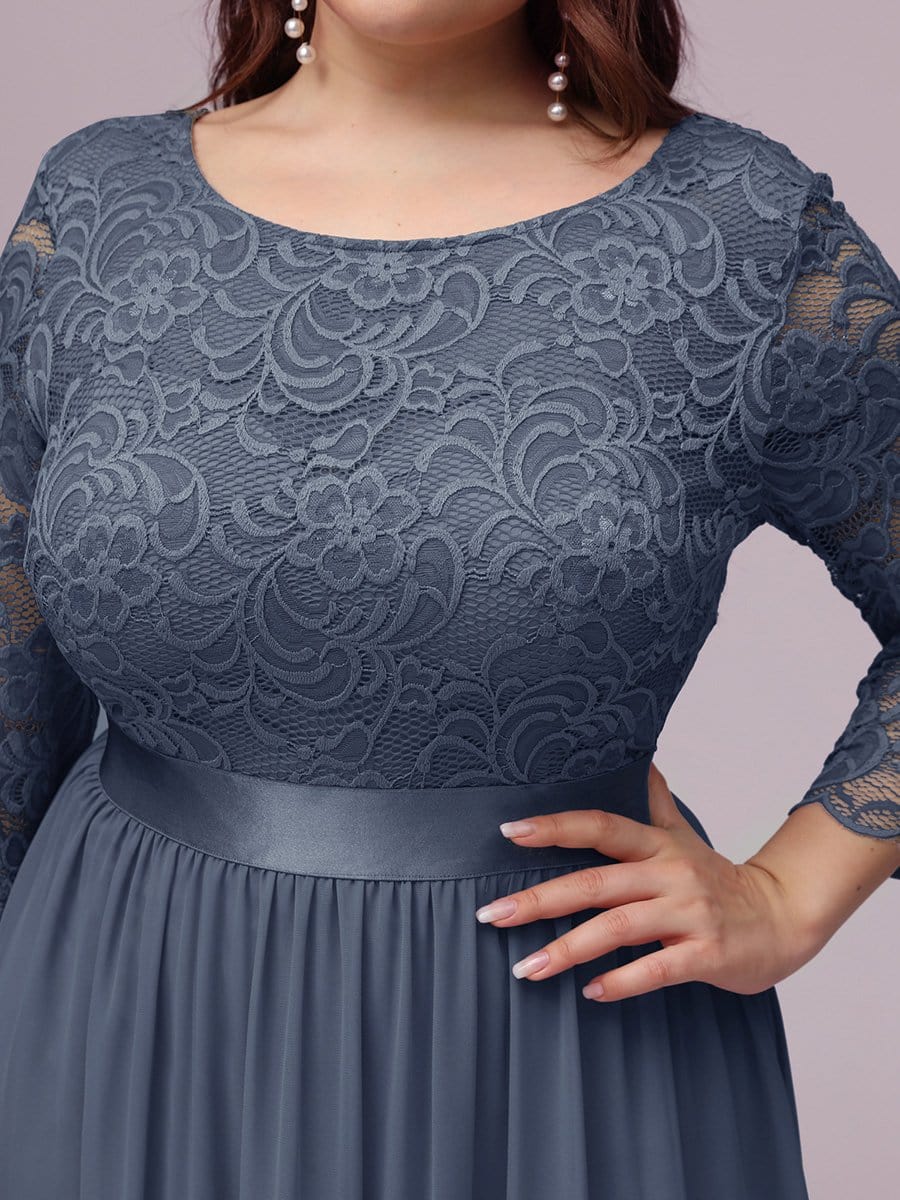 Plus Size 3/4 Sleeve Lace Dress #color_Dusty Blue