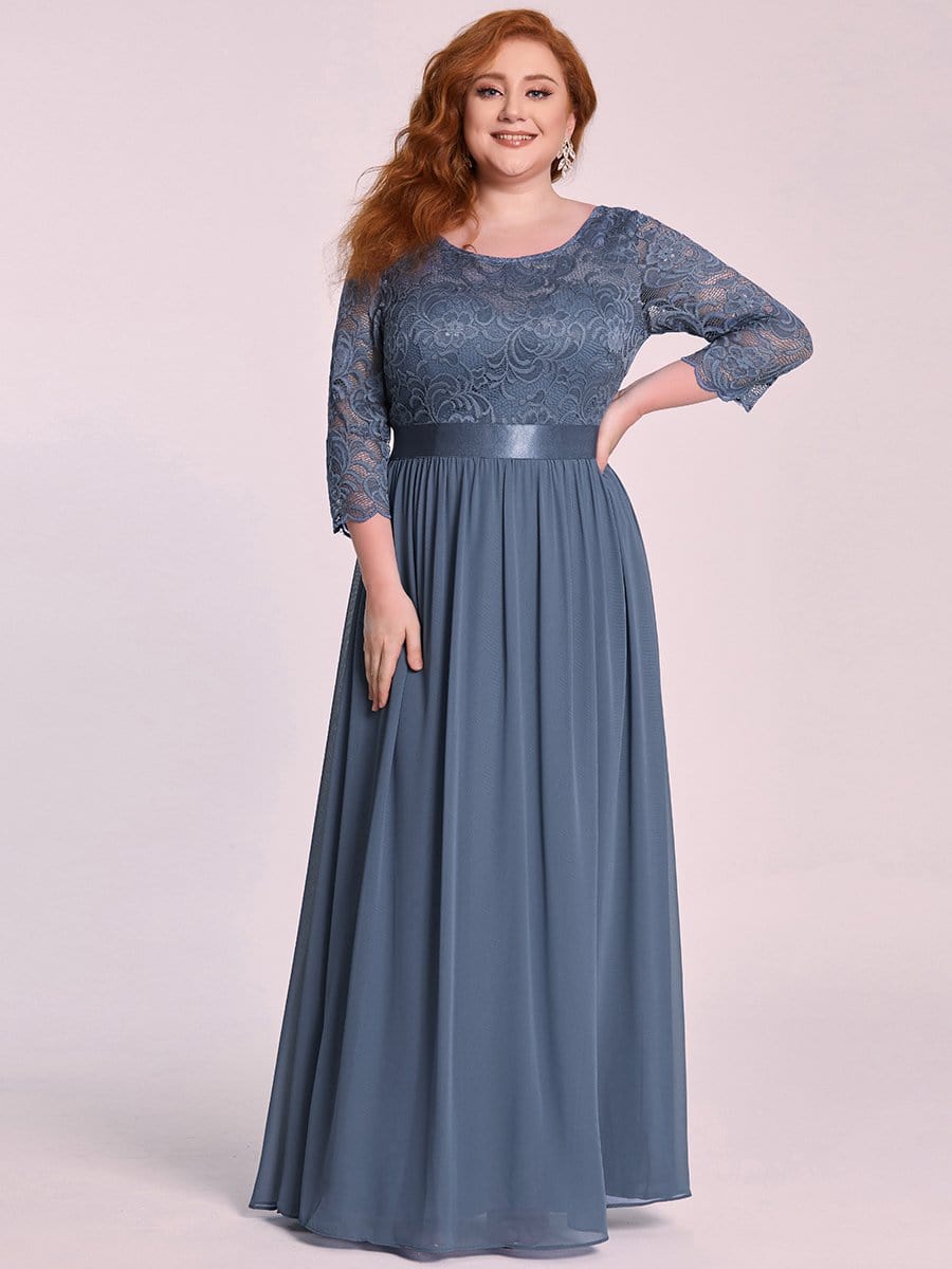 Plus Size 3/4 Sleeve Lace Dress #color_Dusty Blue