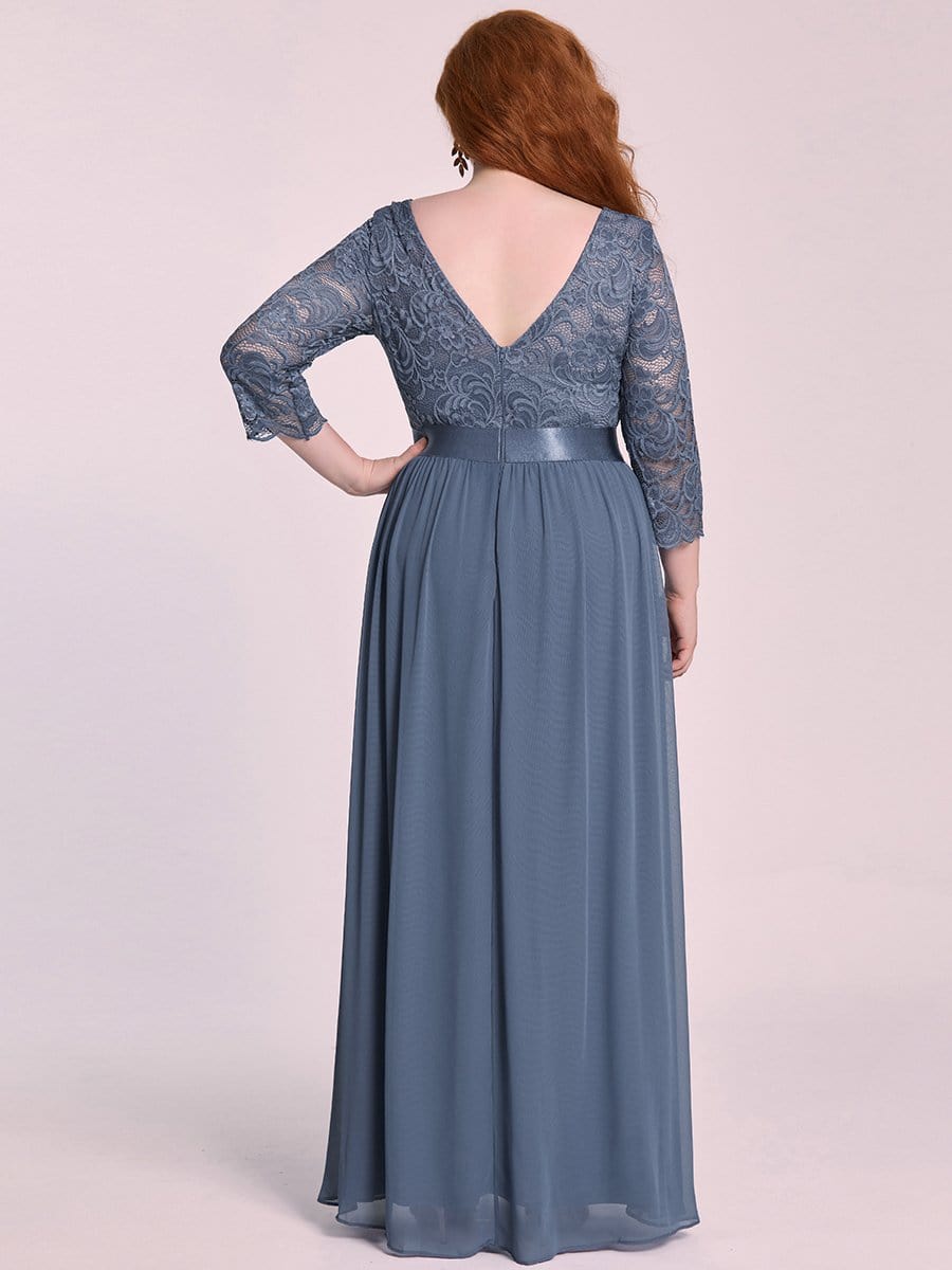 Plus Size 3/4 Sleeve Lace Dress #color_Dusty Blue